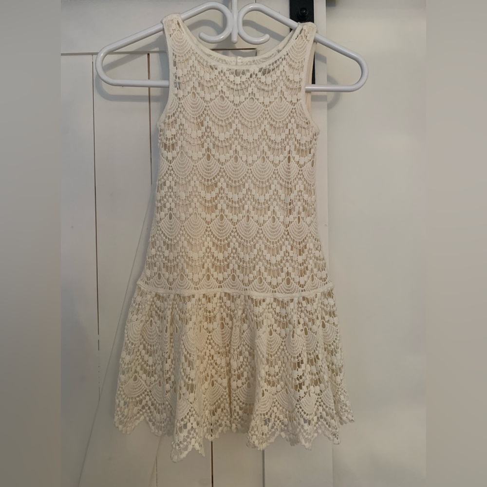 Girls Beige Lace Drop Waist Dress (6-7)
